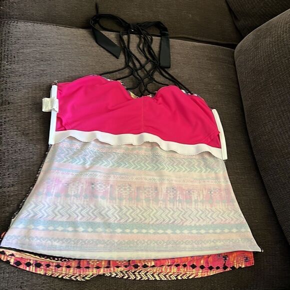 Island Escape Women's High Neck Lattice-Front Tankini Top Sz-12 - Picture 10 of 10
